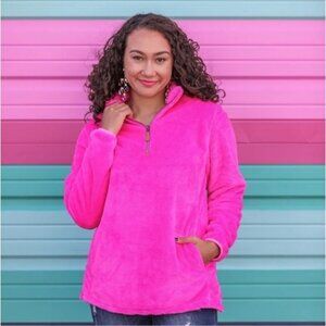 jess lea Womens Fuzzy Hot Pink Pullover Jacket Quarter Zip With Pockets SOFT XXL